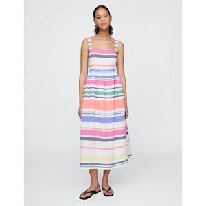 NEW Gap Multicolor Striped Smocked Midi‎ Dress Small Rainbow 100% Cotton NWT